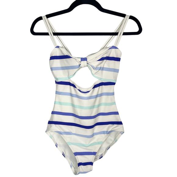 Kate Spade XSmall Blue White Striped Provincetown Cut Out One Piece Swimsuit XS - Picture 1 of 14